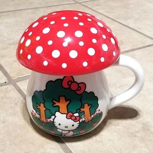 Bioworld Sanrio Hello Kitty Mushroom Sculpted Ceramic Mug With Lid